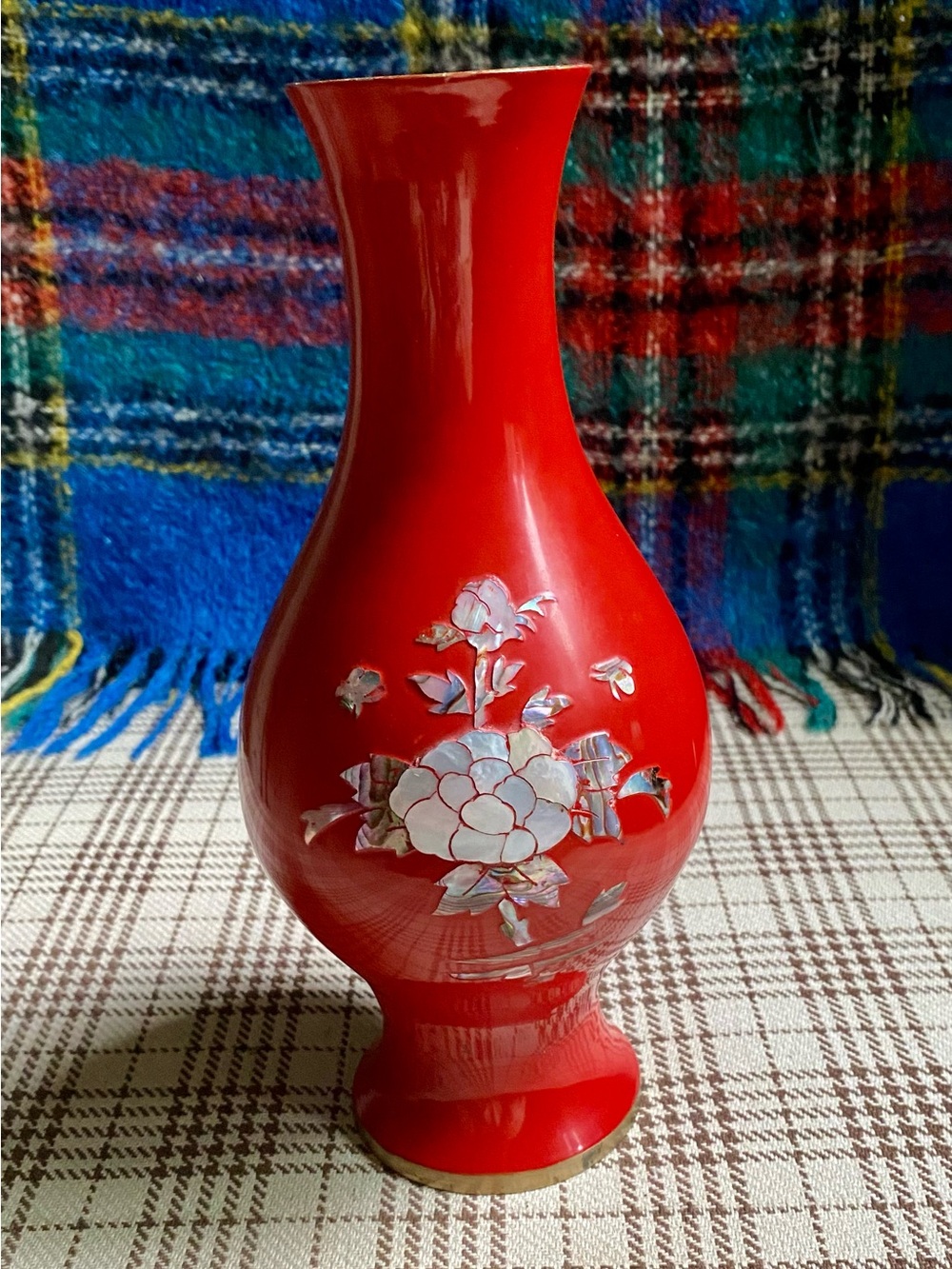 Brass and Mother of Pearl Floral Accent Vase - Unbranded